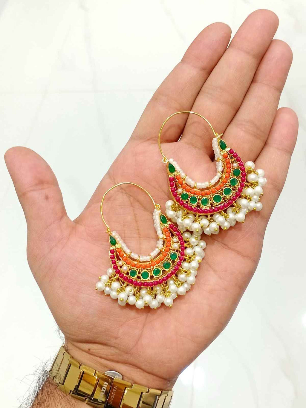 Majestic Gemstone Dangle Hoops for Women