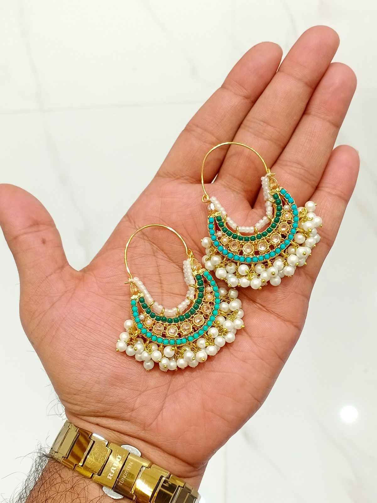 Majestic Gemstone Dangle Hoops for Women