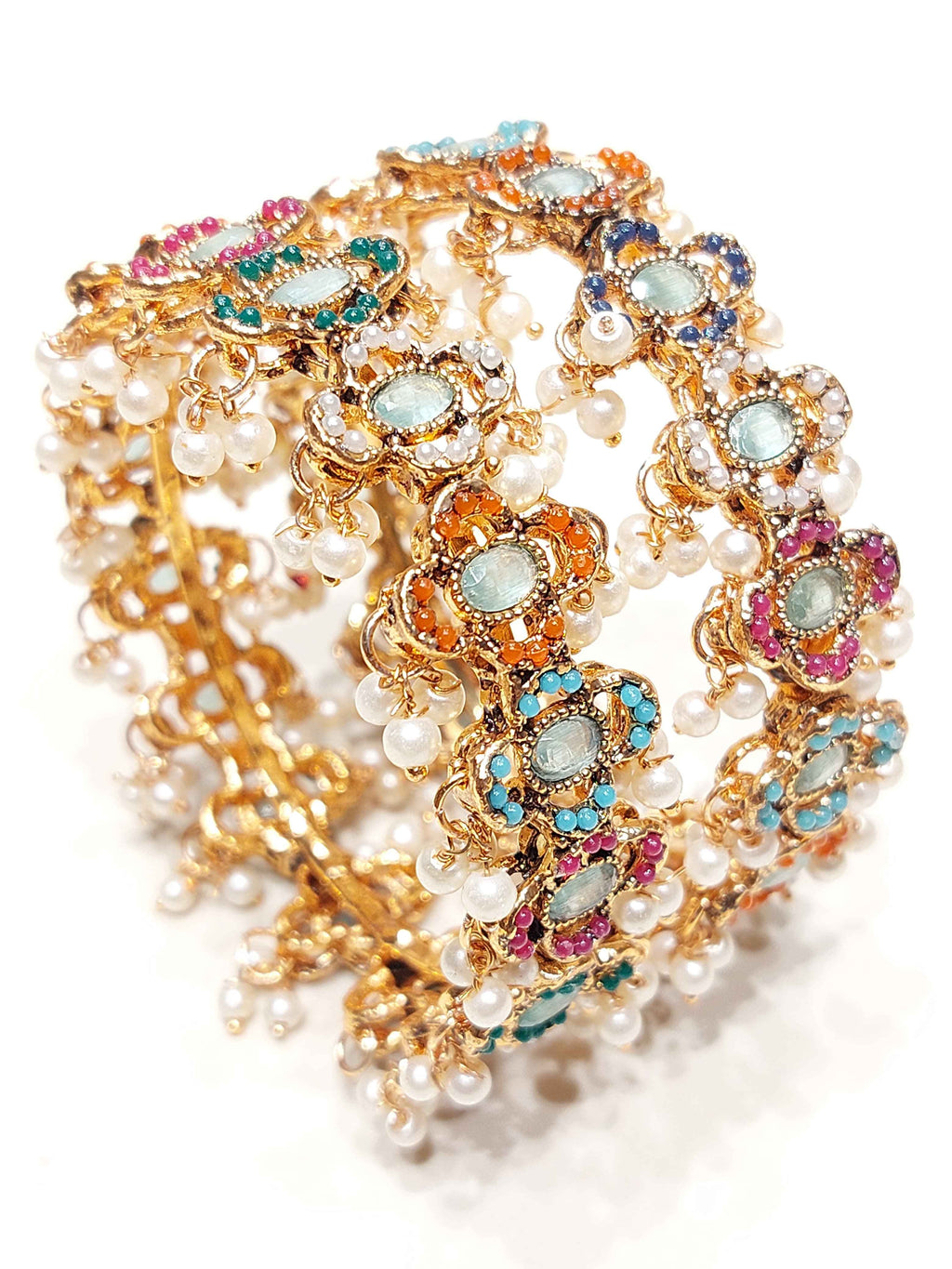 Majestic Blossom Pearl Kada Bangles for Women