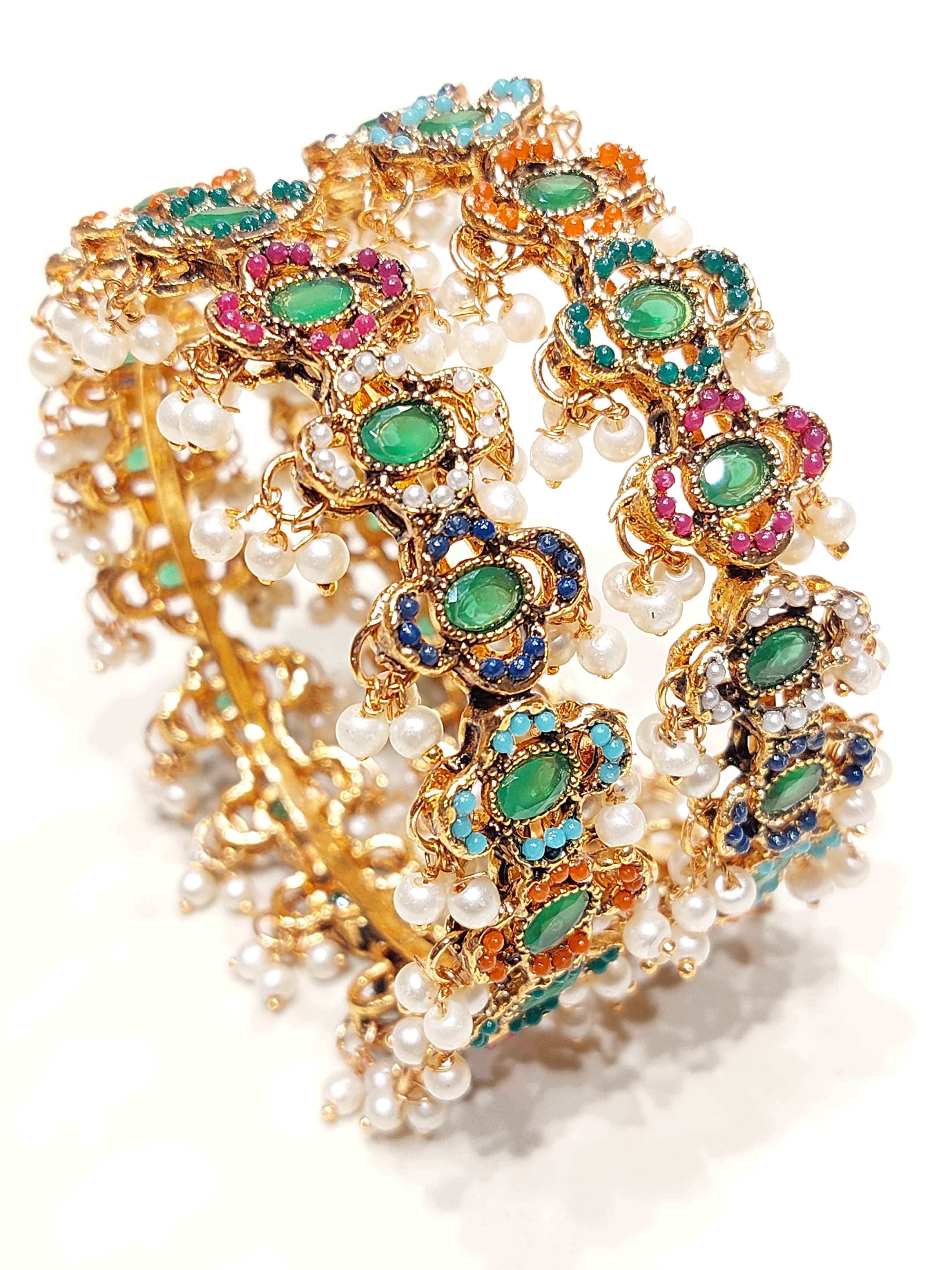 Majestic Blossom Pearl Kada Bangles for Women