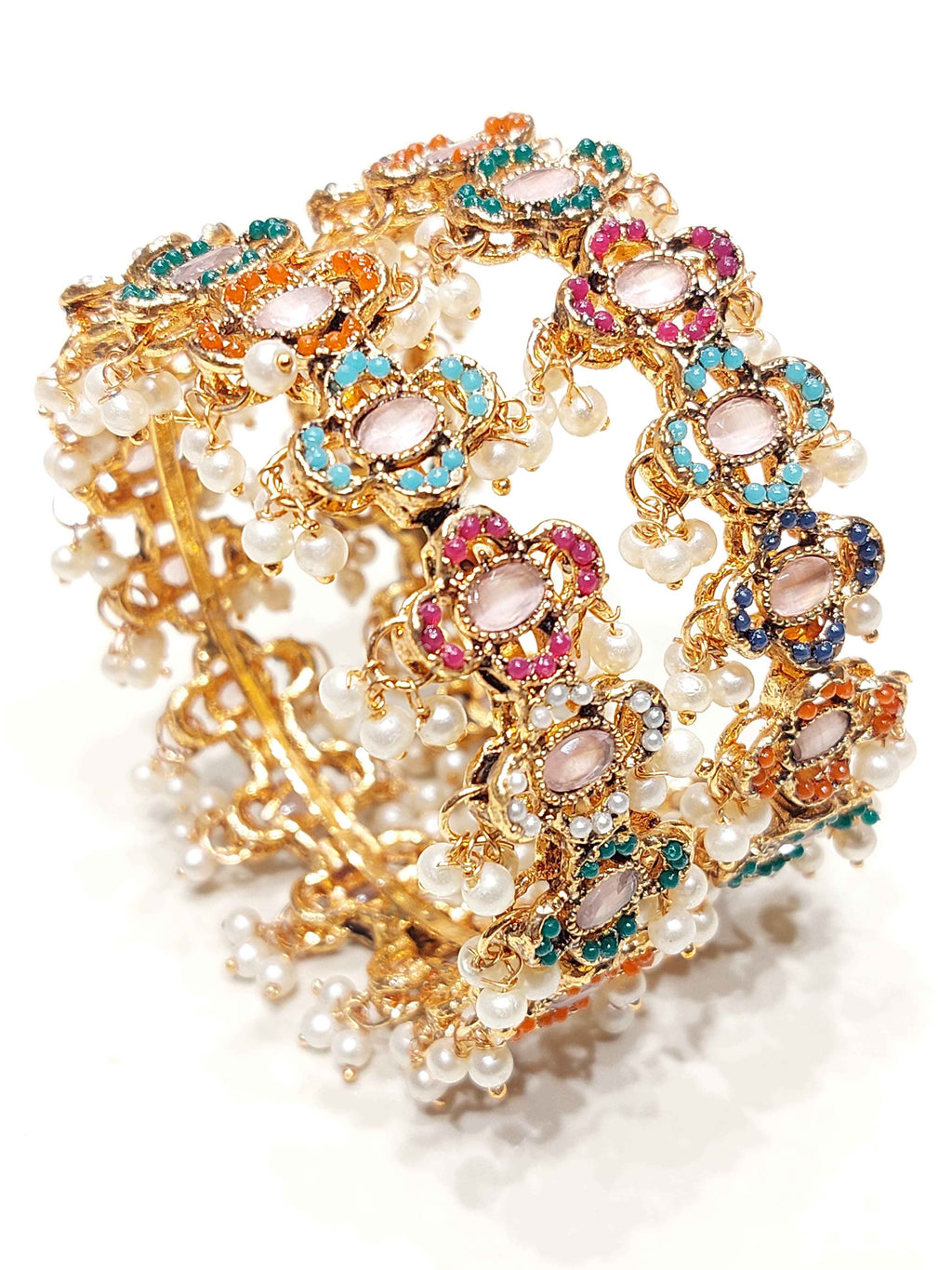 Majestic Blossom Pearl Kada Bangles for Women