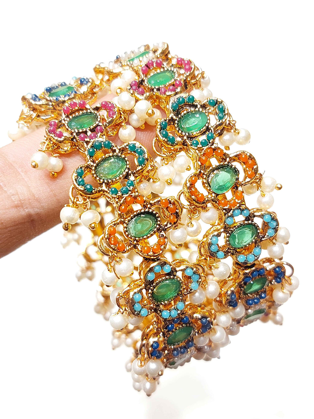 Majestic Blossom Pearl Kada Bangles for Women