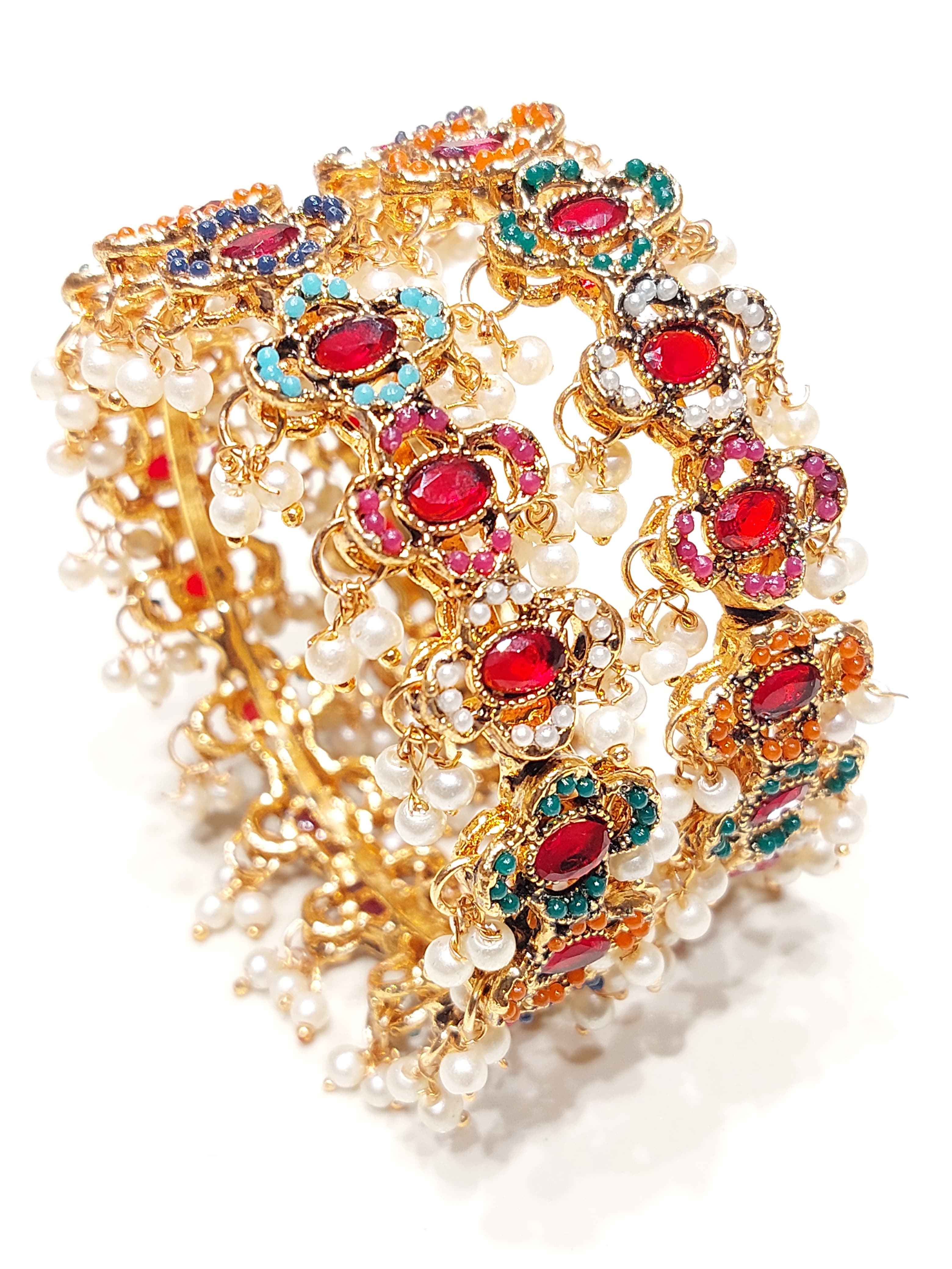 Majestic Blossom Pearl Kada Bangles for Women