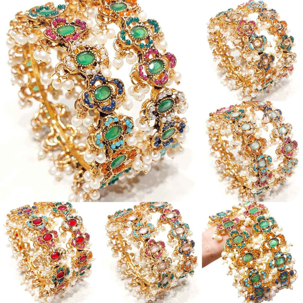 Majestic Blossom Pearl Kada Bangles for Women