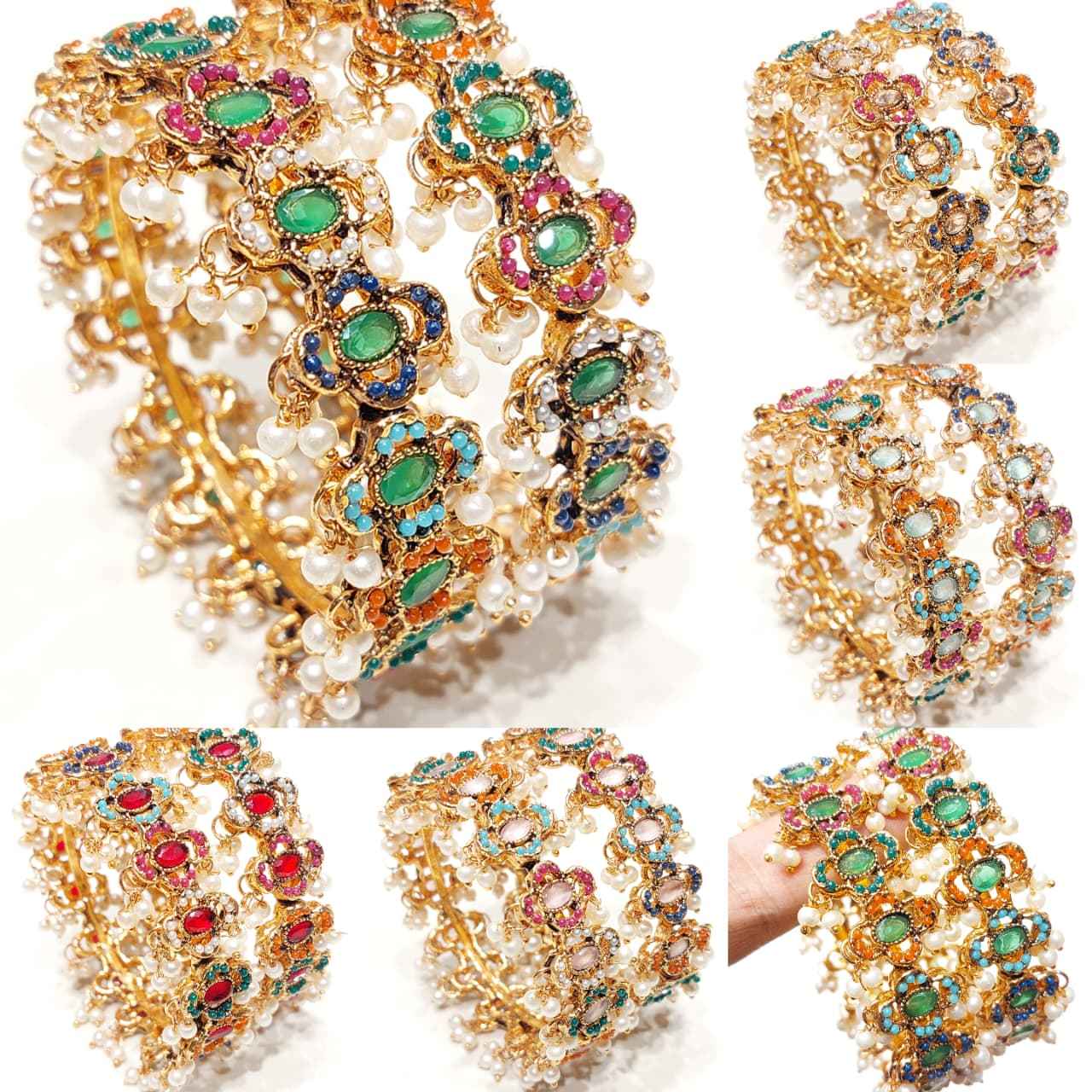 Majestic Blossom Pearl Kada Bangles for Women